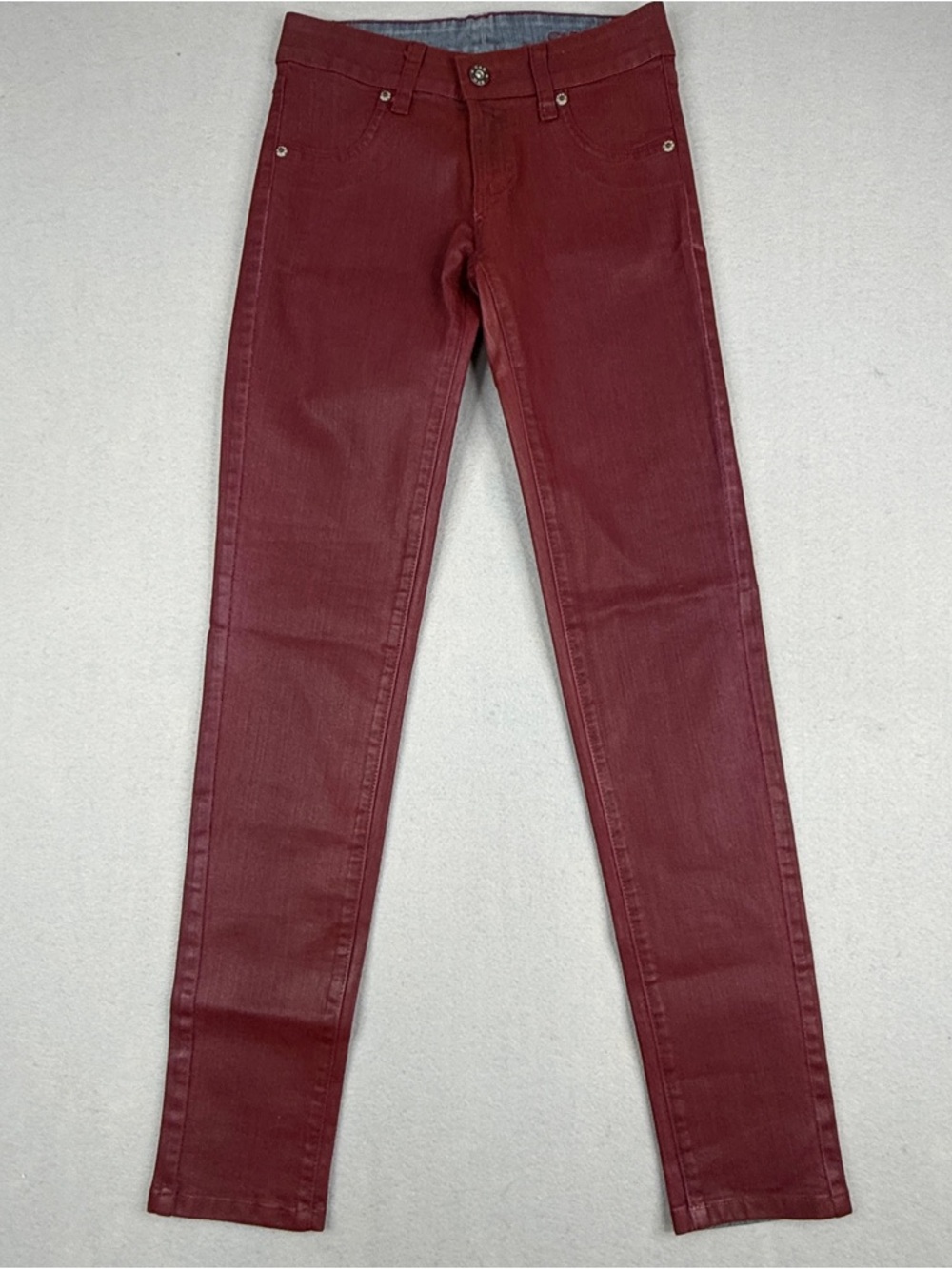 CAR MAR Womens 24 Burgundy Coated Skinny Jeans Waxed Leather Look Made USA